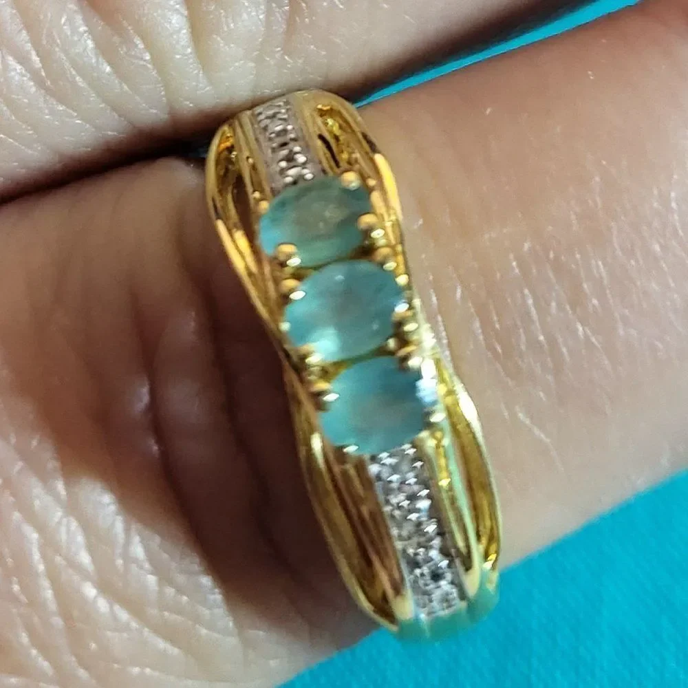 Grandidierite and Natural White Zircon Sterling Silver Ring